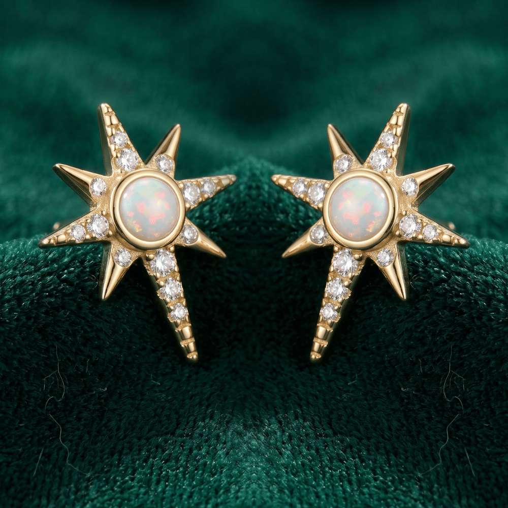 Synthetic Opal and CZ Northern Star Stud Earrings
