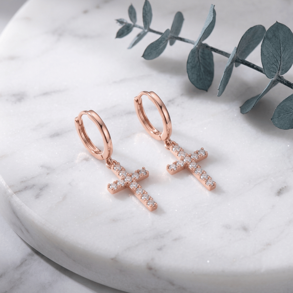 CZ Cross Hoop Earrings