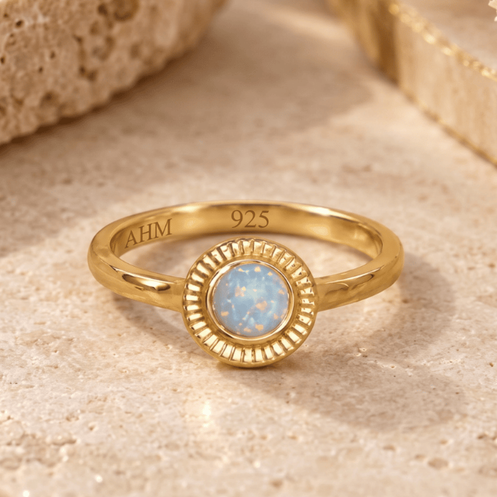 14 Karat Gold Plated Round Synthetic Opal Ring
