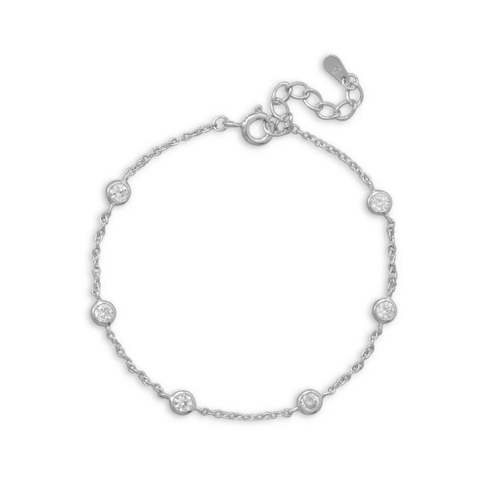 7" + 1" Rhodium Plated Bezel Set CZ Bracelet