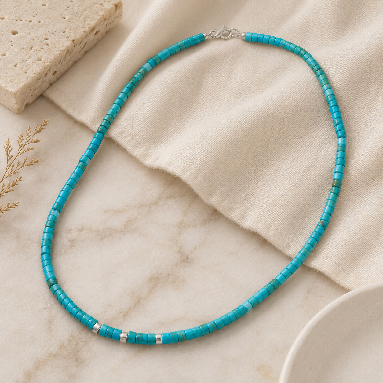 21" Reconstituted Turquoise Heishi Bead Necklace