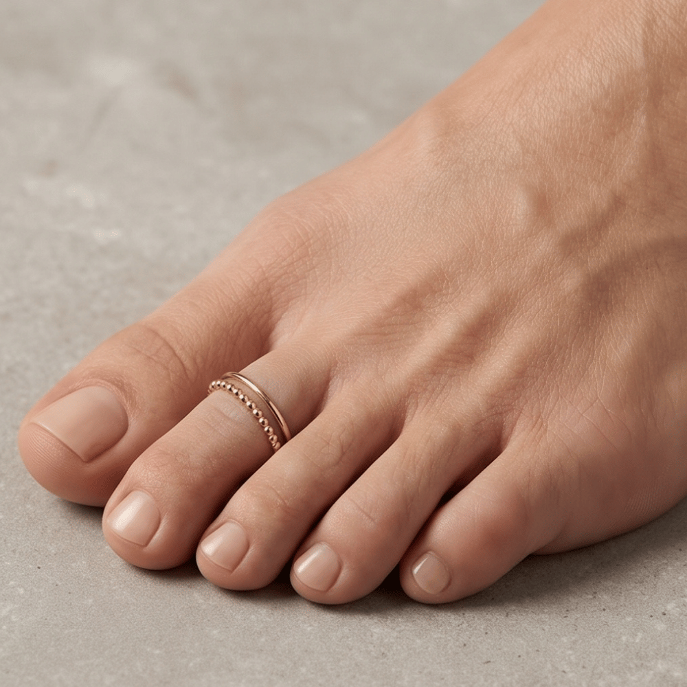 Two Row Bead and Band Toe Ring