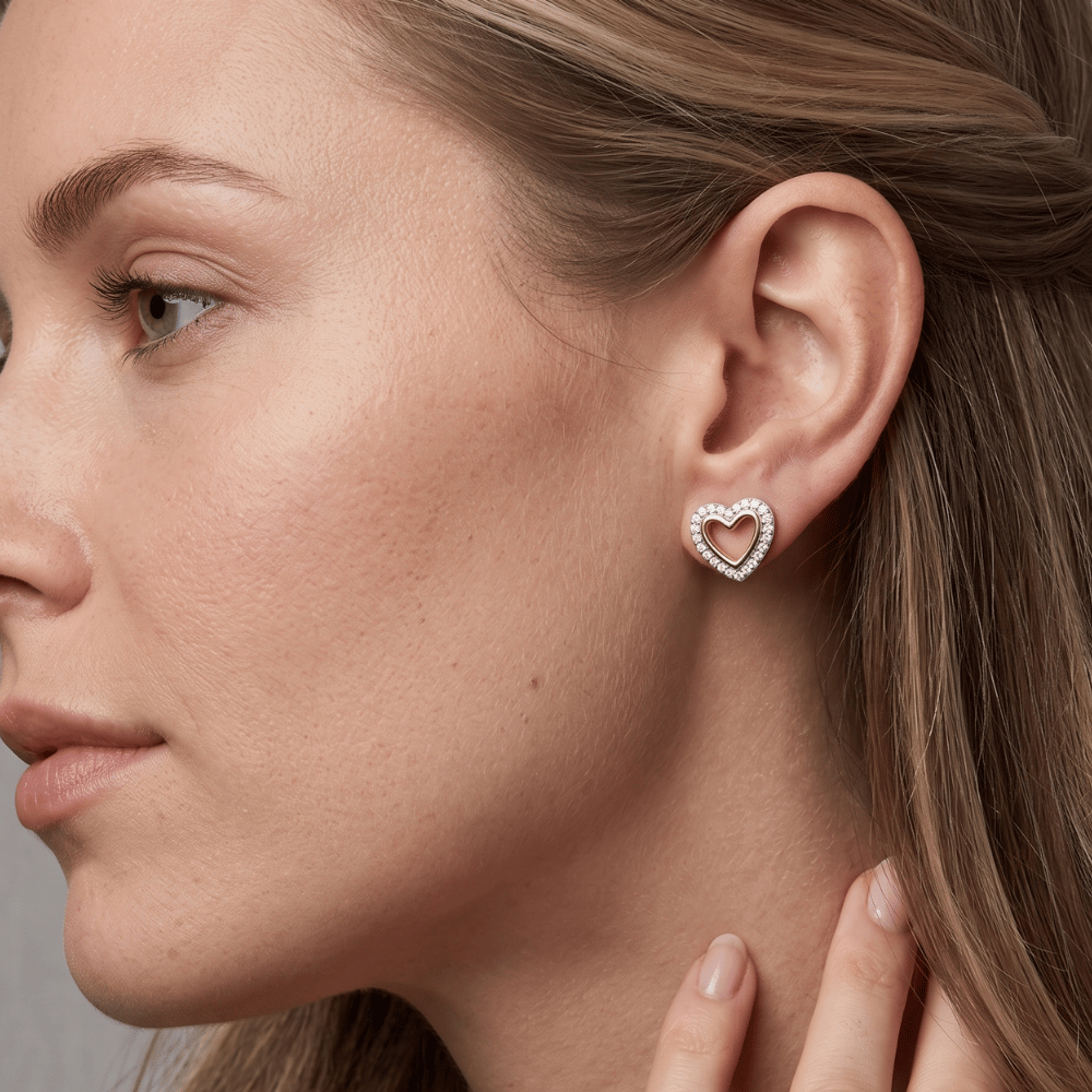 Two Tone CZ Heart Outline Earrings
