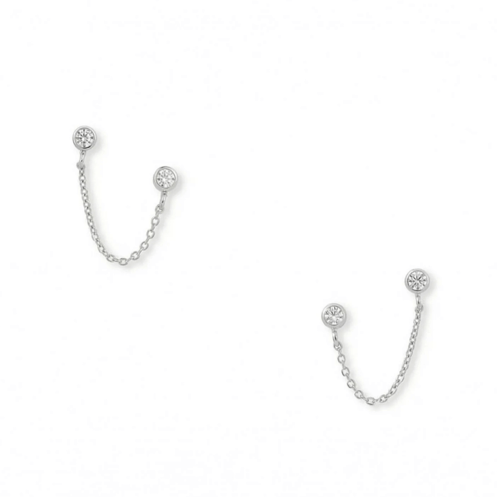 Round CZ Double Post Earrings