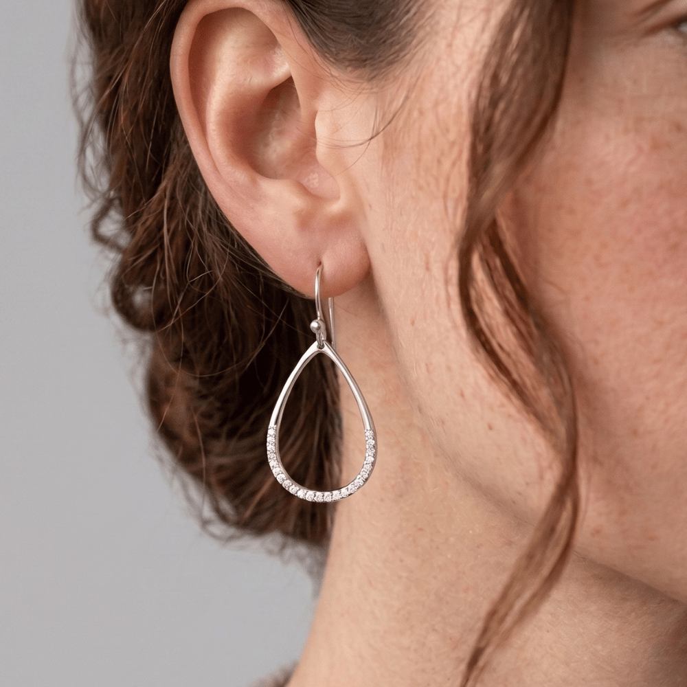 Rhodium Plated CZ Pear Drop Earrings