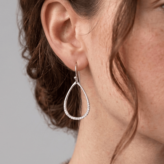 Rhodium Plated CZ Pear Drop Earrings