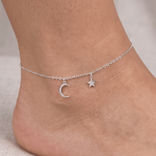 9" + 1" Rhodium Plated Charm Anklet