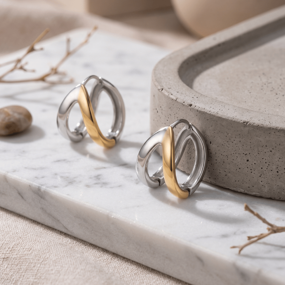 Two Tone Stainless Steel Split Hoop Earrings