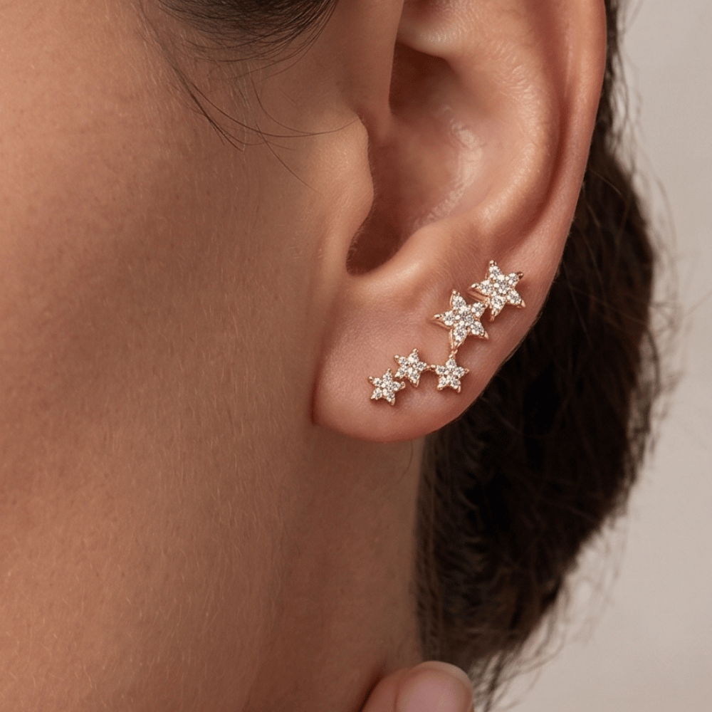14 Karat Gold Plated CZ Star Cluster Earrings