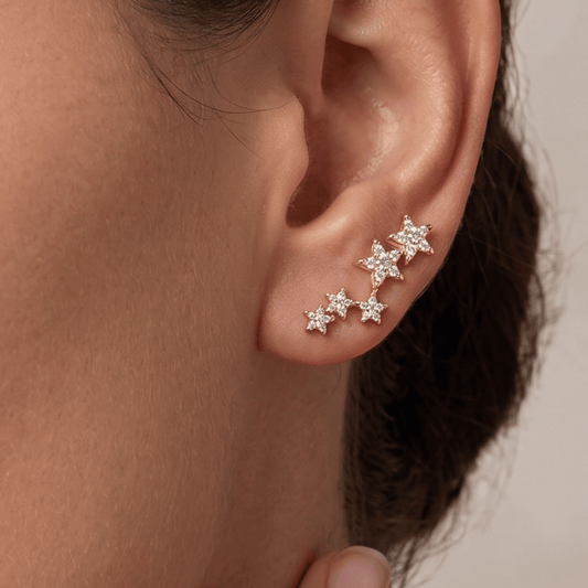 14 Karat Gold Plated CZ Star Cluster Earrings