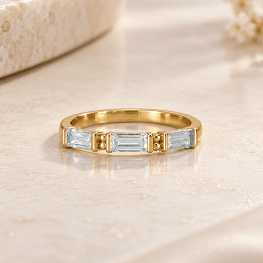 14 Karat Gold Plated Baguette CZ Ring