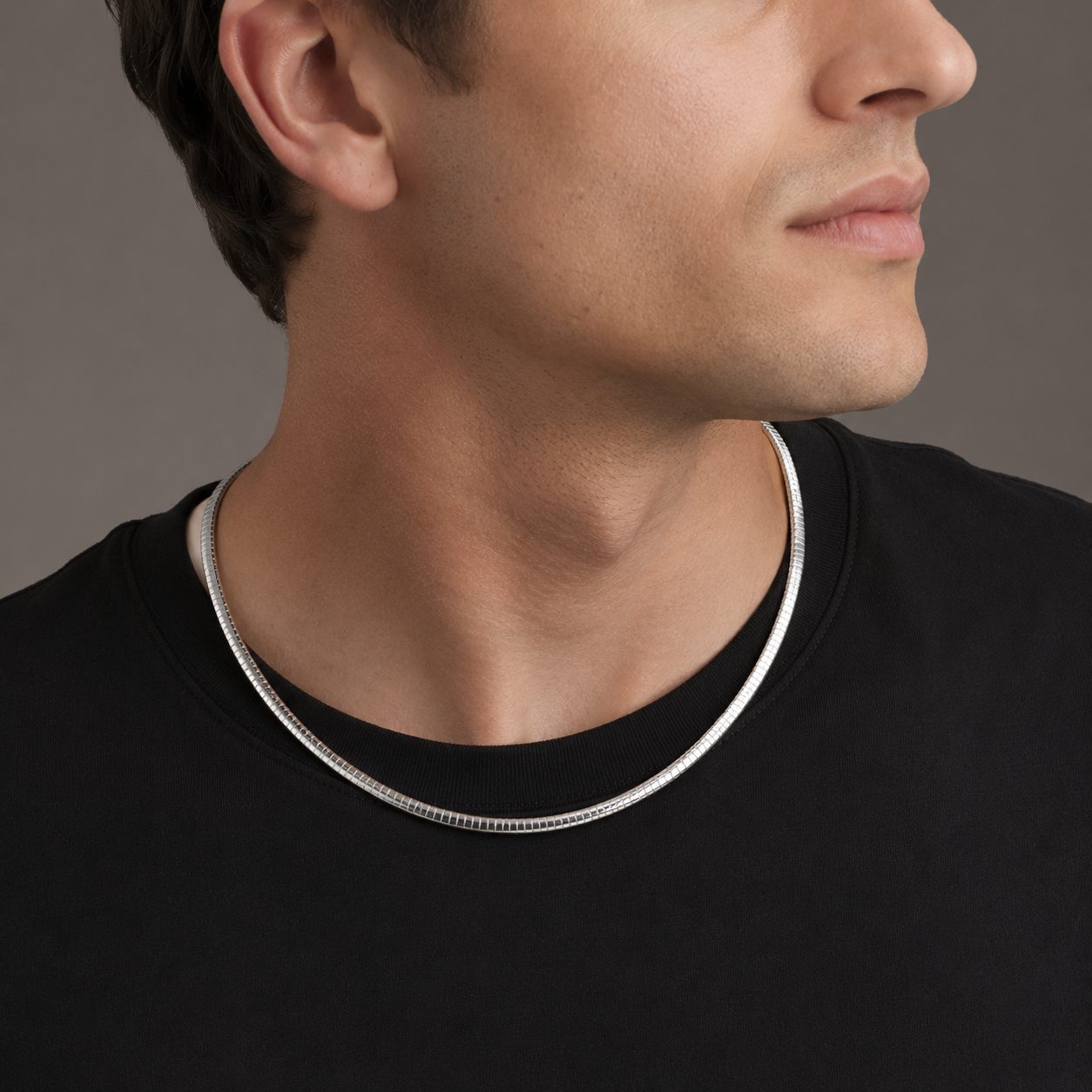 925 Sterling Silver Domed Omega Necklace - 4mm