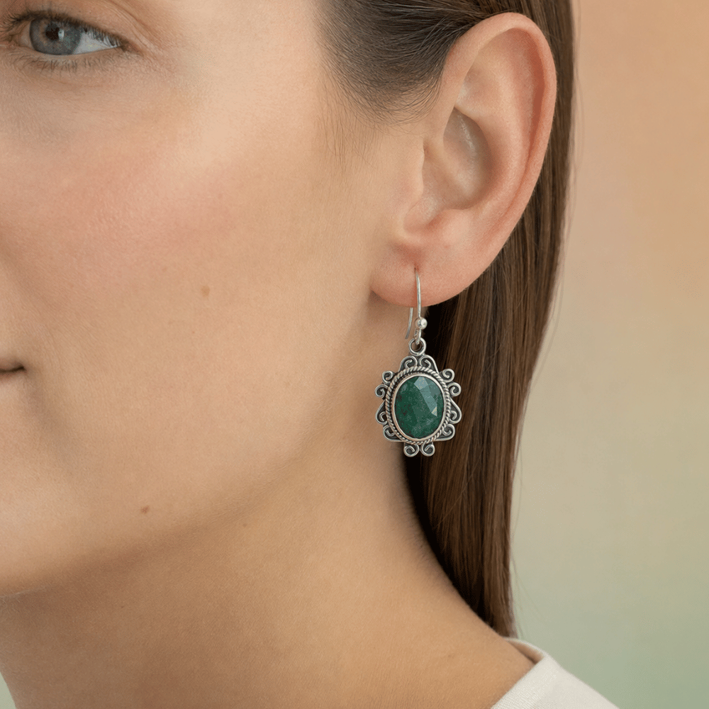 Oxidized Beryl French Wire Earrings