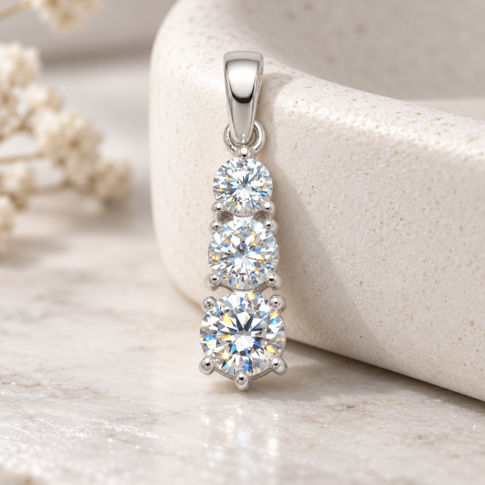 Graduated Three CZ Drop Pendant
