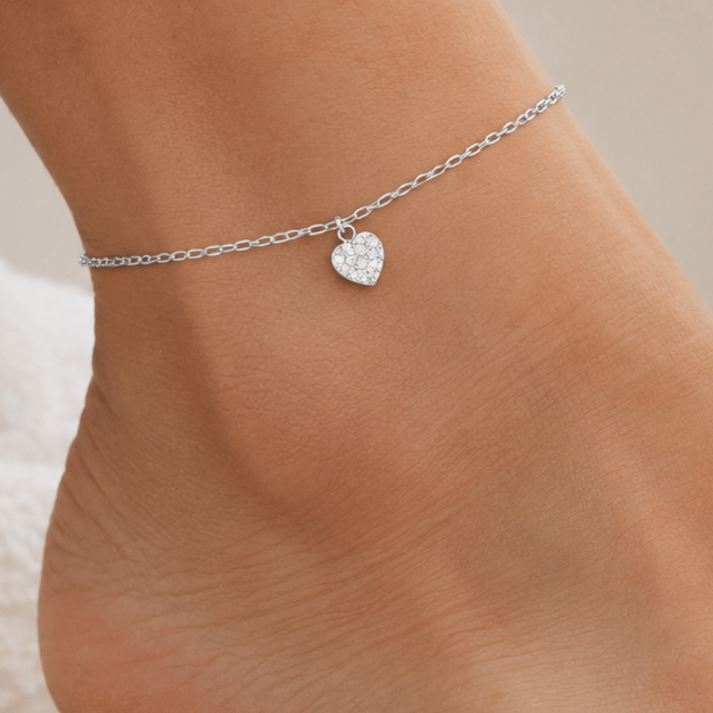 9" + 1" Swarovski Crystal Heart Charm Anklet