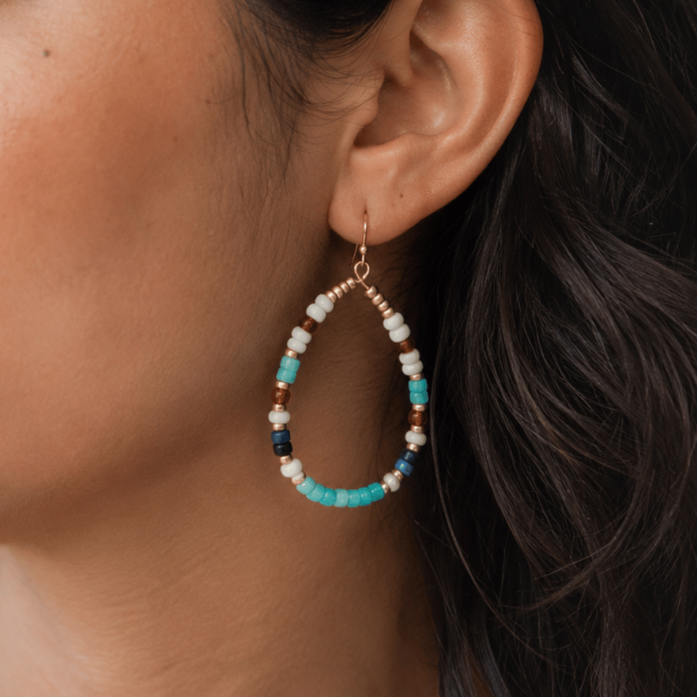 Gold Tone Multicolor Seed Bead Pear Drop Fashion Earrings