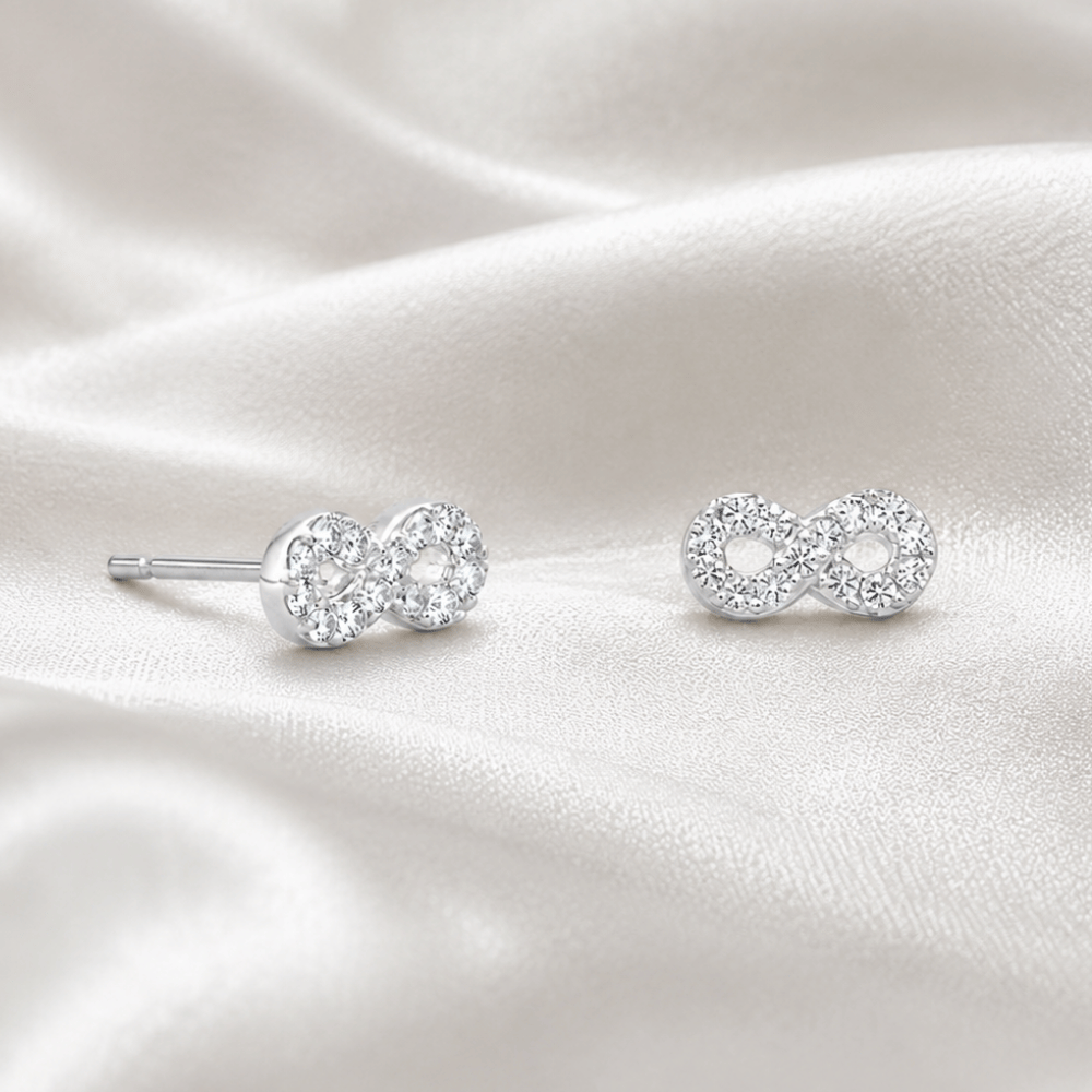 Rhodium Plated CZ Infinity Earrings