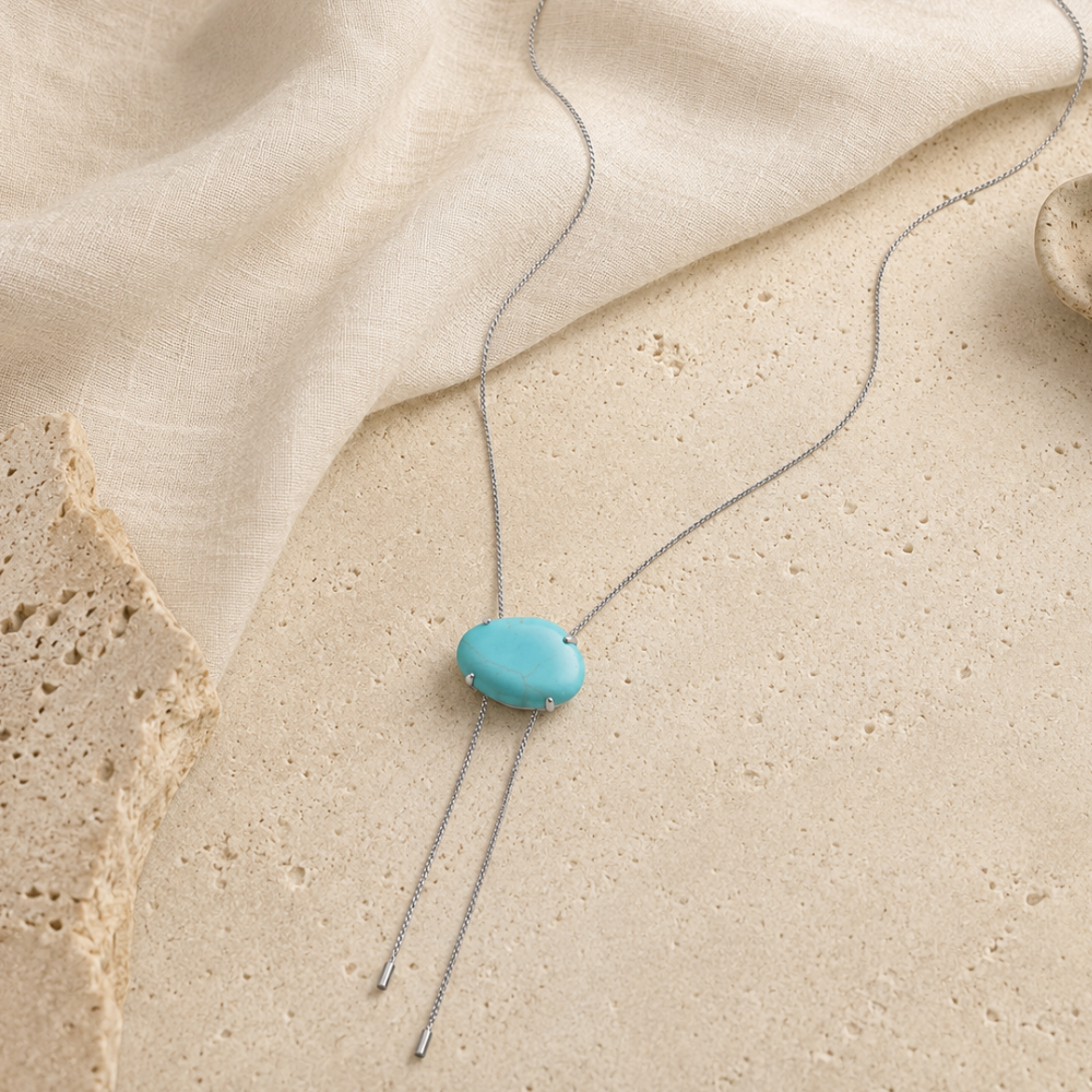 20" + 2" Stainless Steel Imitation Turquoise Bolo Necklace