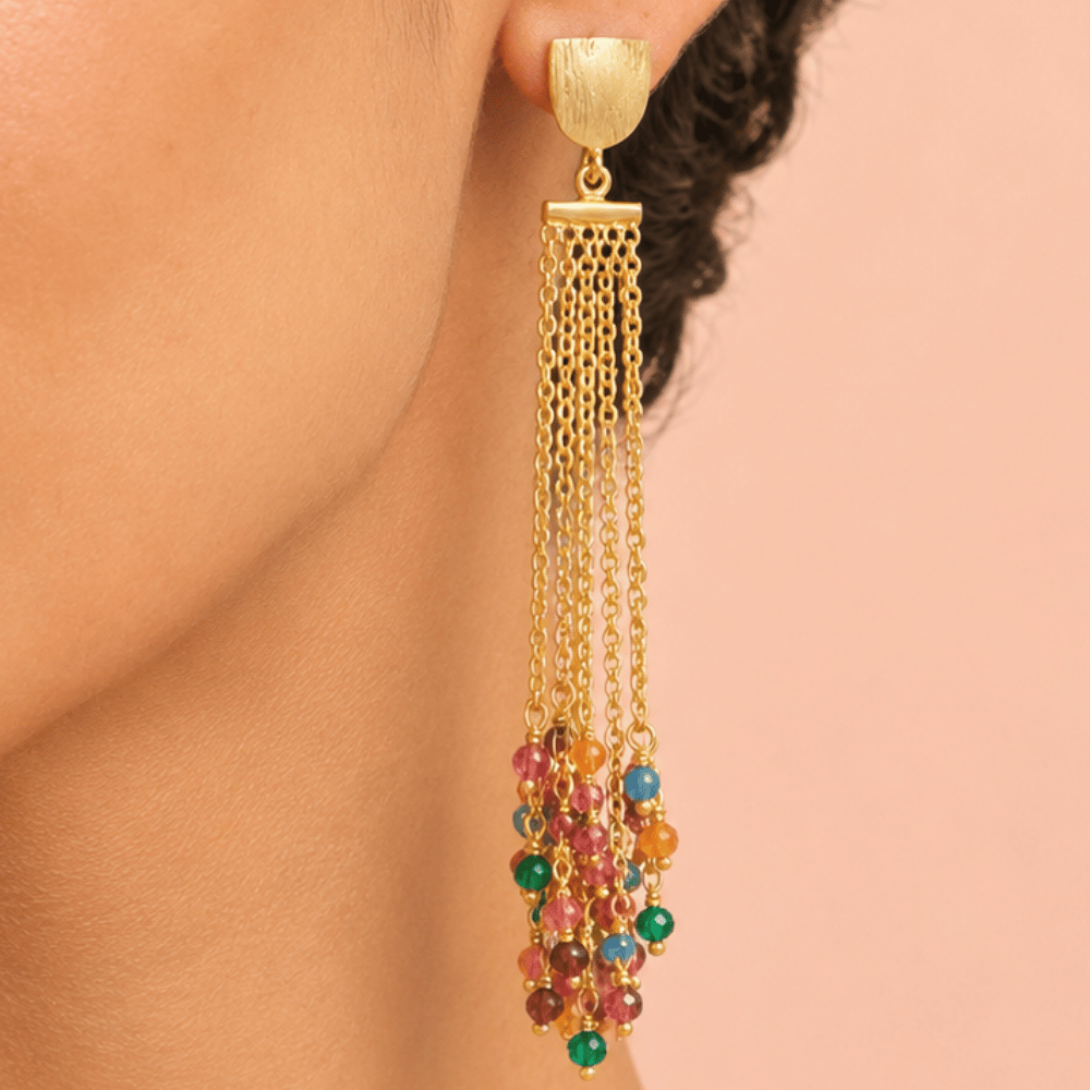 14 Karat Gold Plated Brass Multicolor Fashion Earrings