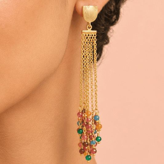 14 Karat Gold Plated Brass Multicolor Fashion Earrings
