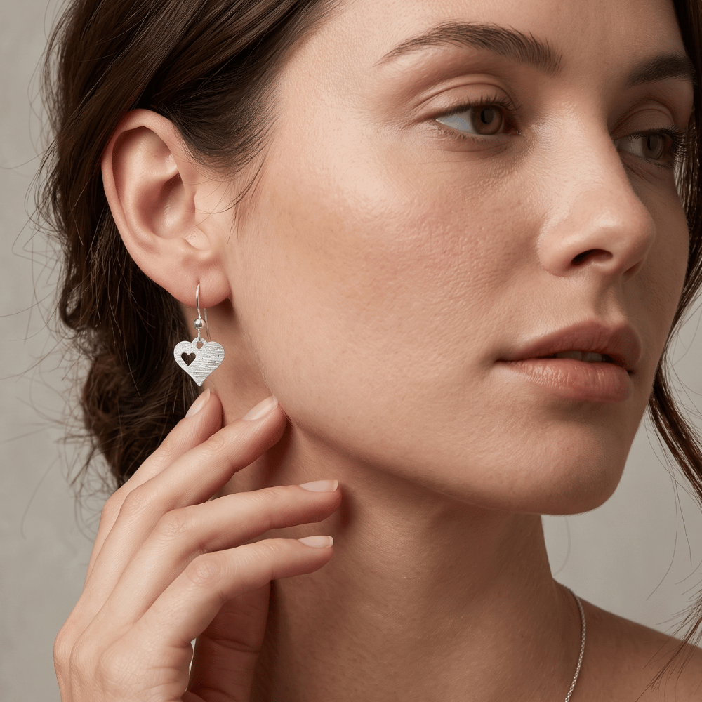 Laser-Cut Cutout Heart French Wire Earrings