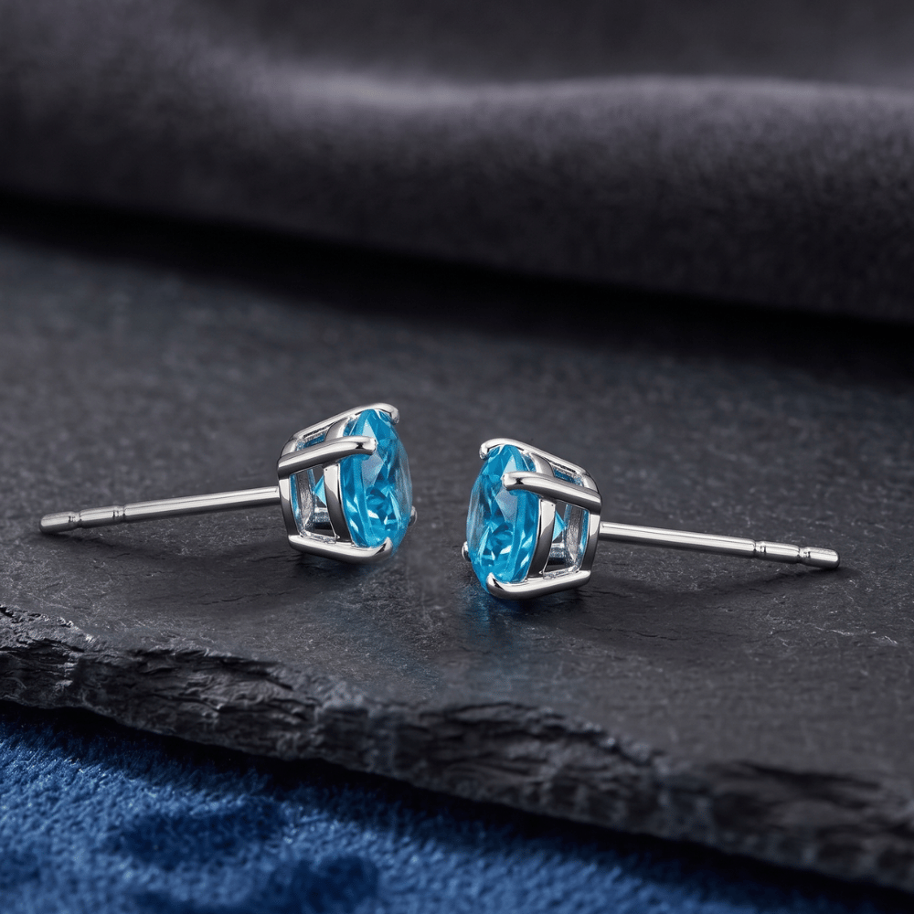 Rhodium Plated Birthstone Stud Earrings