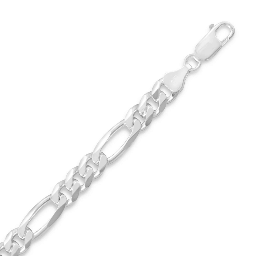 925 Sterling Silver Figaro Chain Bracelet - 6.8mm