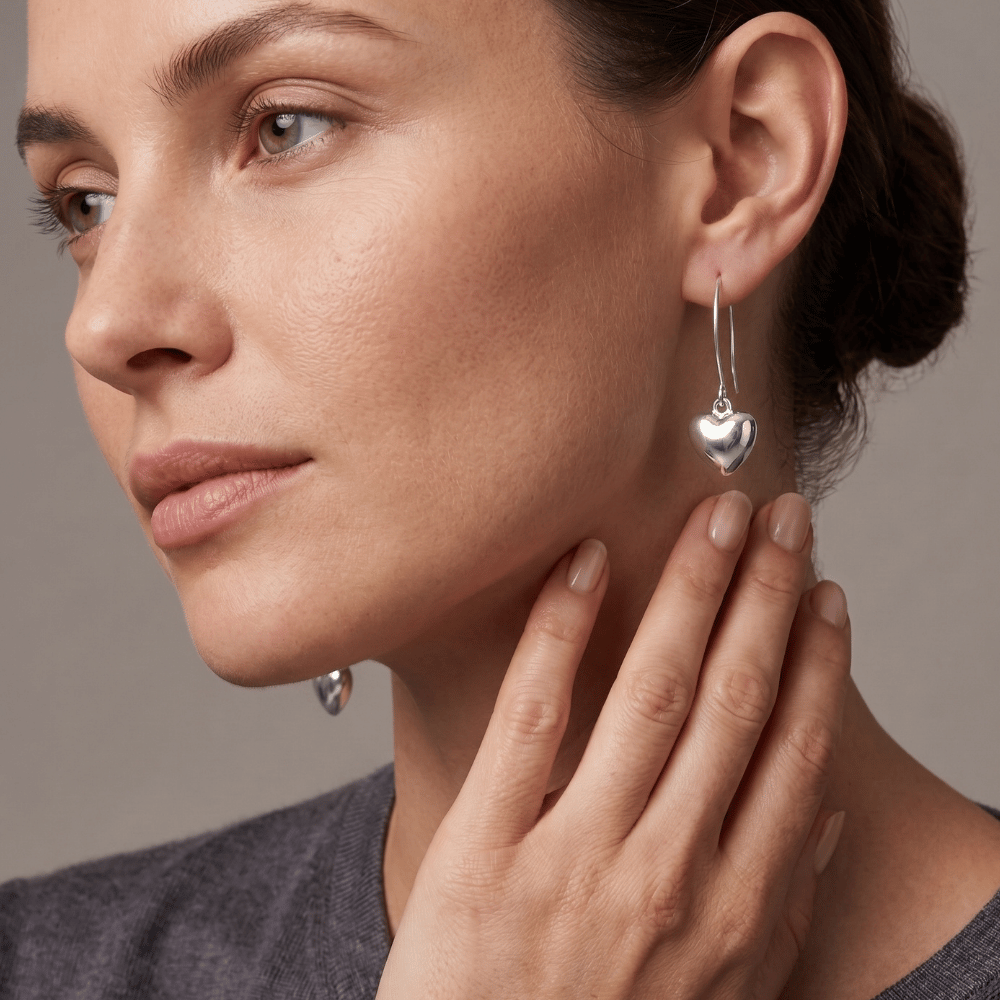 Puffy Polished Heart Wire Earrings