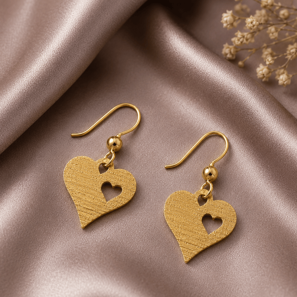 Laser-Cut Cutout Heart French Wire Earrings