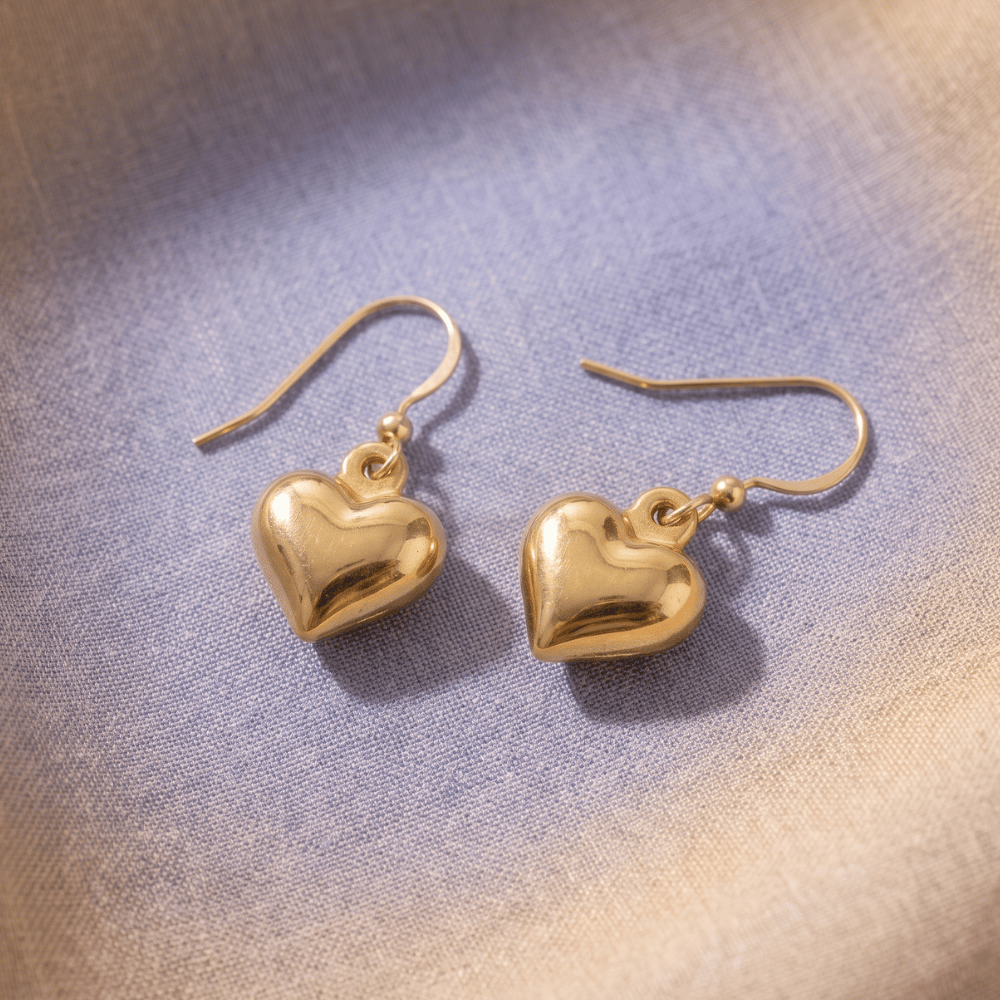 14 Karat Gold Plated Puffy Heart French Wire Earrings
