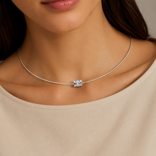 16" + 2" Stainless Steel CZ Wheel Collar Necklace