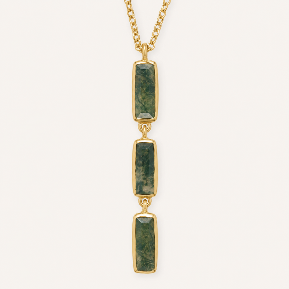 18" + 2" 14 Karat Gold Plated Moss Agate Drop Necklace