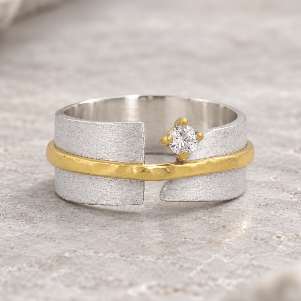 Two Tone Art Deco CZ Ring