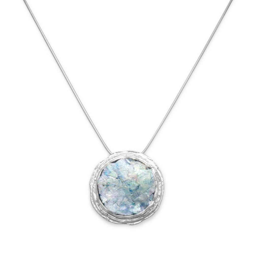 18" Textured Edge Ancient Roman Glass Necklace