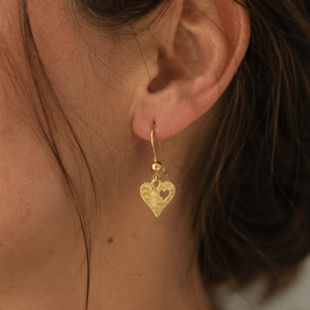 Laser-Cut Cutout Heart French Wire Earrings
