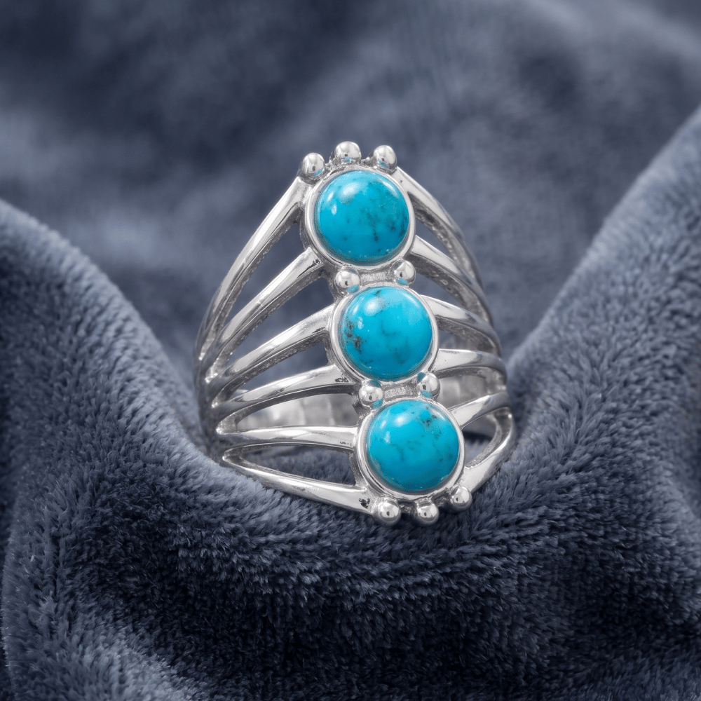 Polished Six Line Reconstituted Turquoise Ring