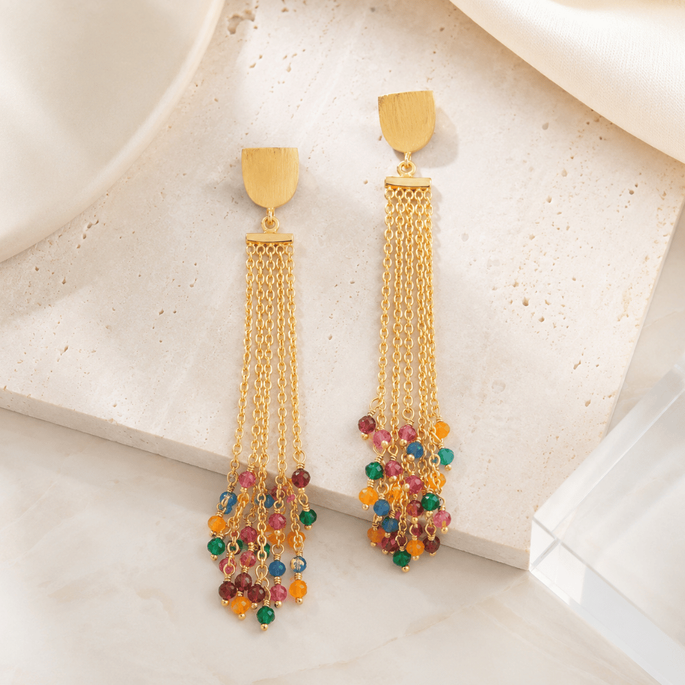 14 Karat Gold Plated Brass Multicolor Fashion Earrings