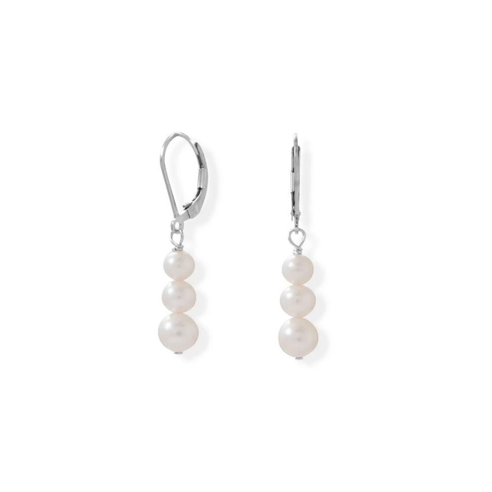 Stacked Cultured Freshwater Pearl Lever Earrings