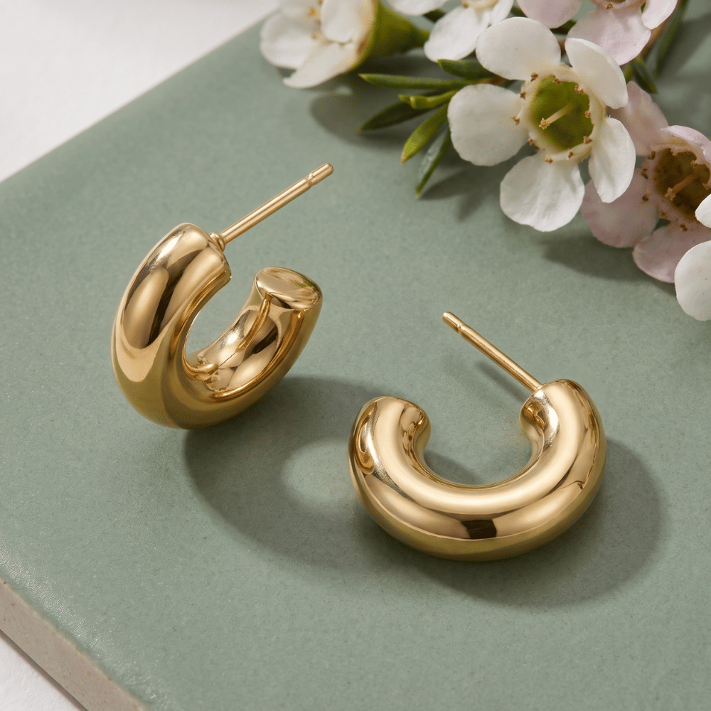 Chunky Huggie Hoop Earrings - Gold - view 2