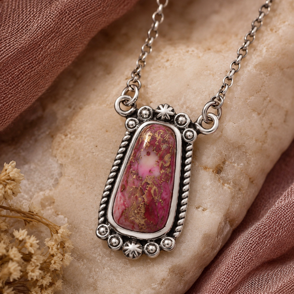 18" + 2" Oxidized Pink Spiny Oyster Necklace