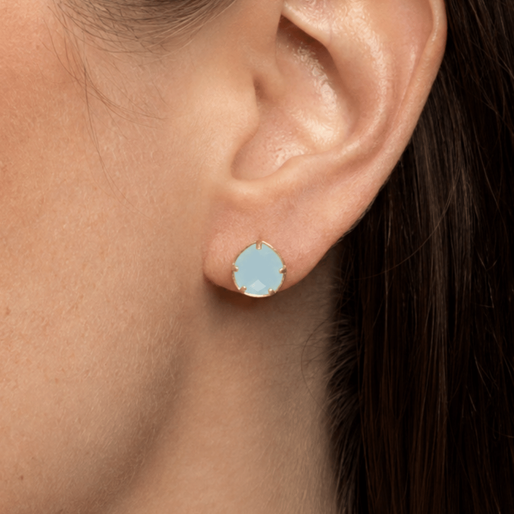 14 Karat Gold Plated Pear Chalcedony Stud Earrings
