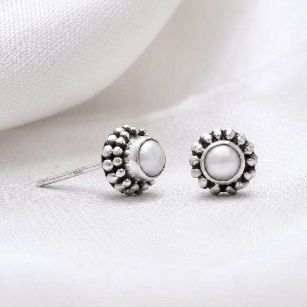 Cultured Freshwater Pearl Bali Stud Earrings