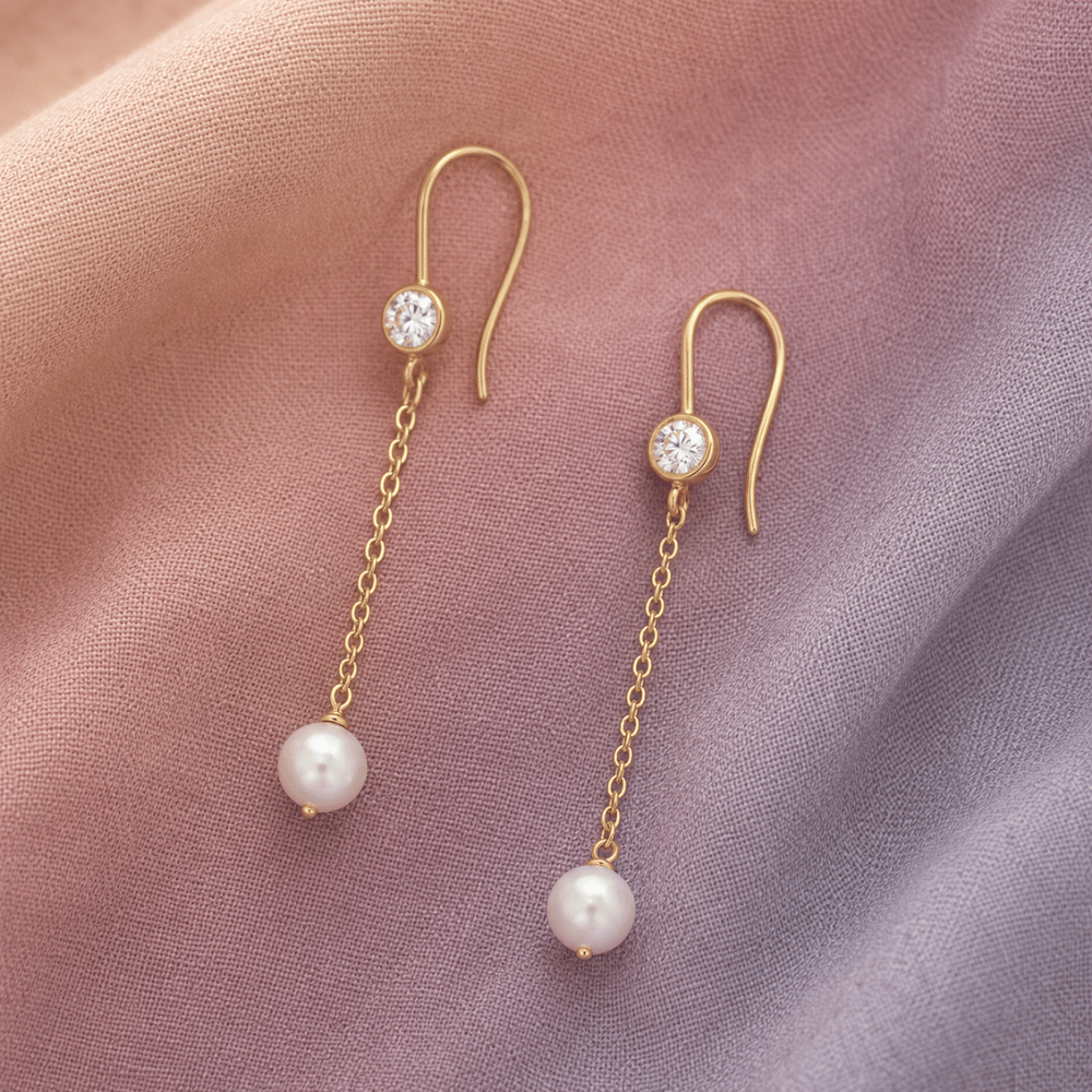 14/20 Gold Filled CZ and Cultured Freshwater Pearl Drop Earrings