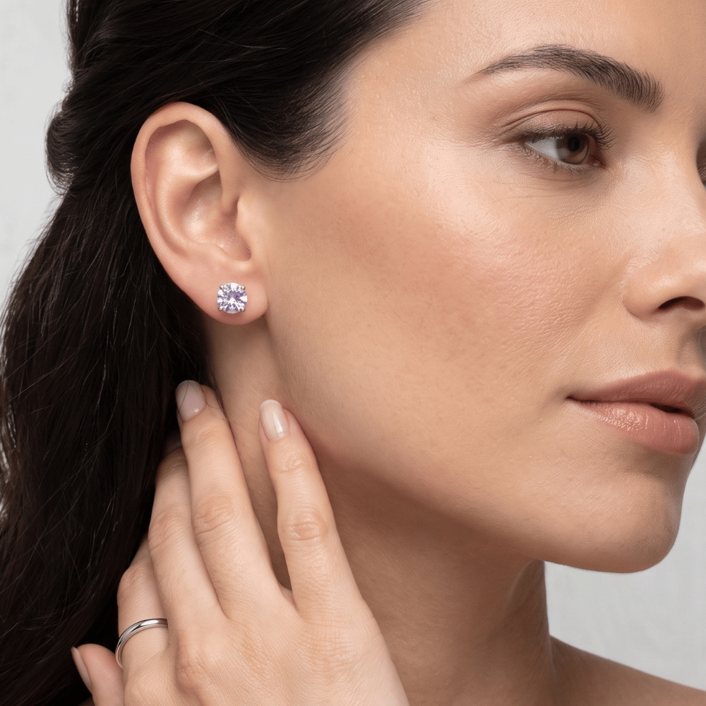 Rhodium Plated Birthstone Stud Earrings