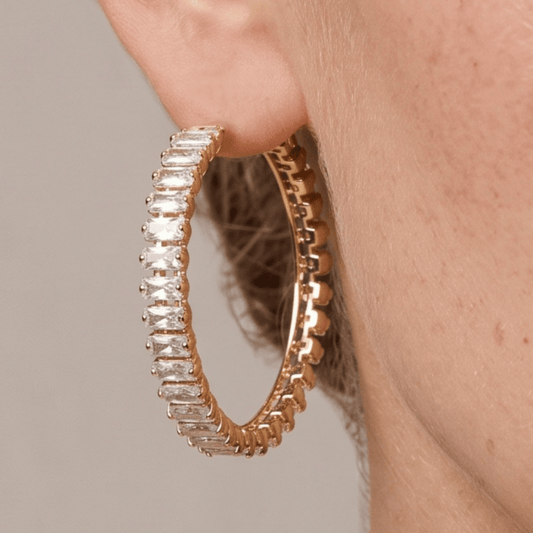 Gold Tone Baguette CZ Fashion Hoop Earrings