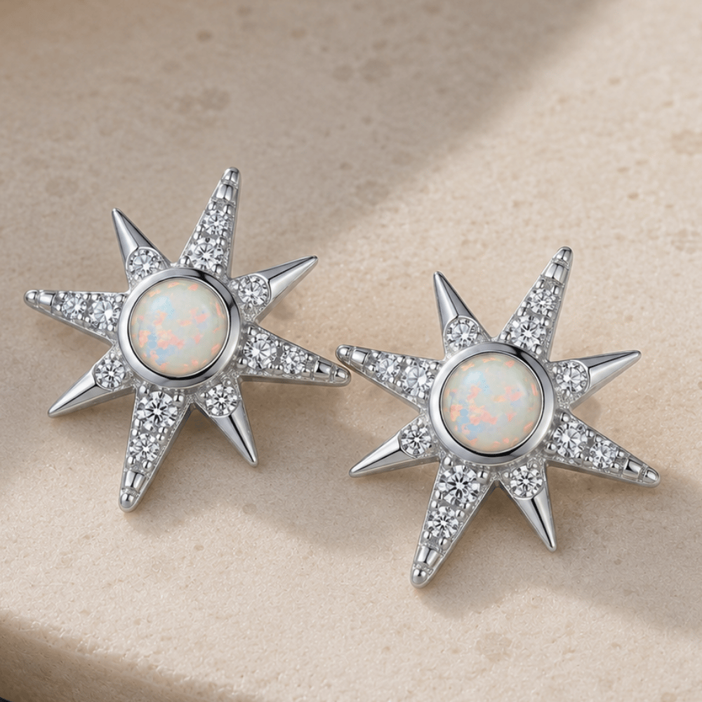 Synthetic Opal and CZ Northern Star Stud Earrings