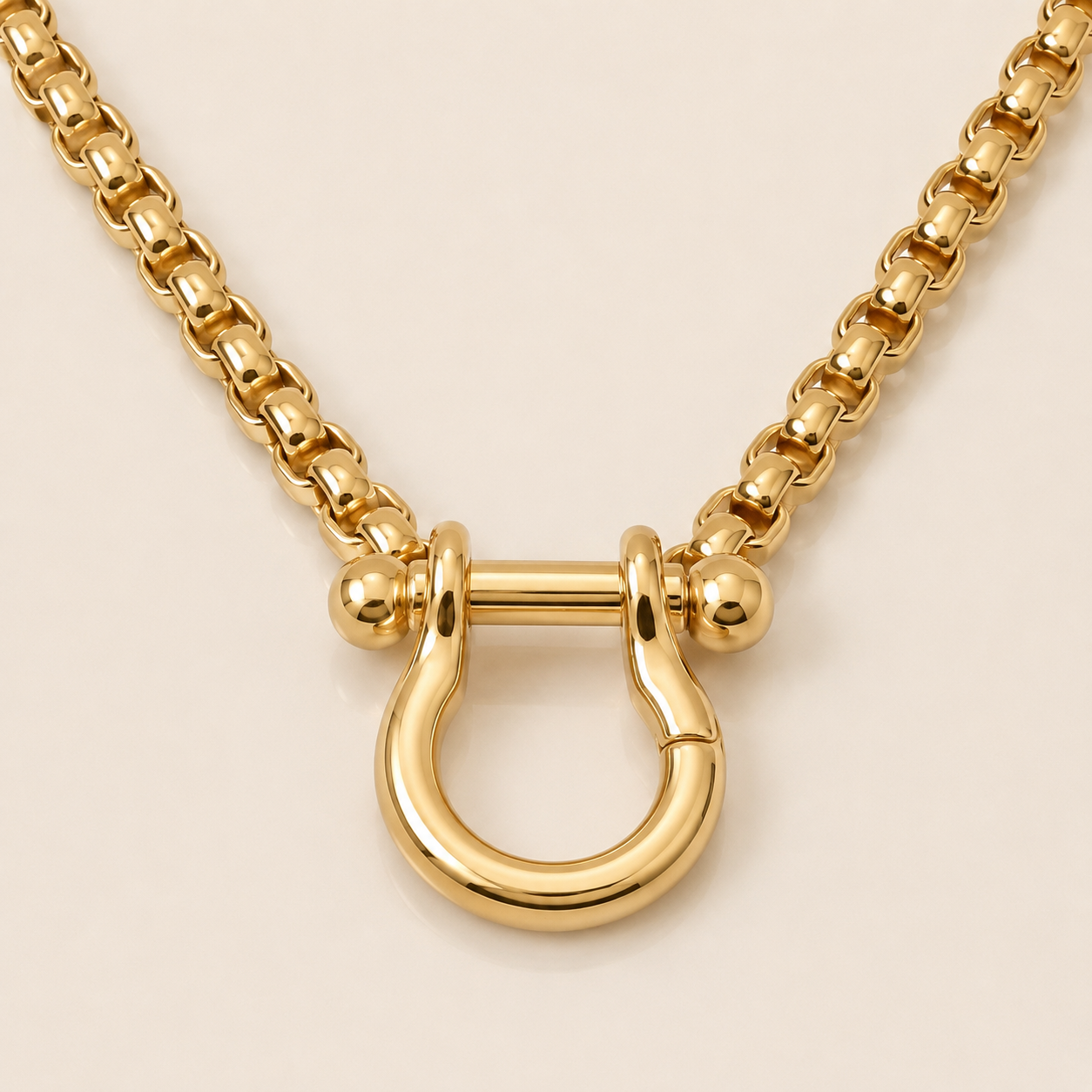 18" + 2" 18 Karat Gold PVD Stainless Steel Horseshoe Carabiner Necklace