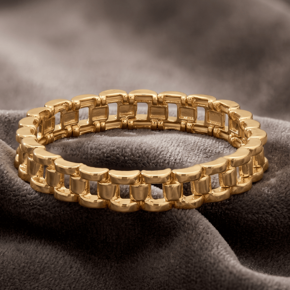 7-inch Watch Link Fashion Stretch Bracelet - 10.5mm - Gold - view 3
