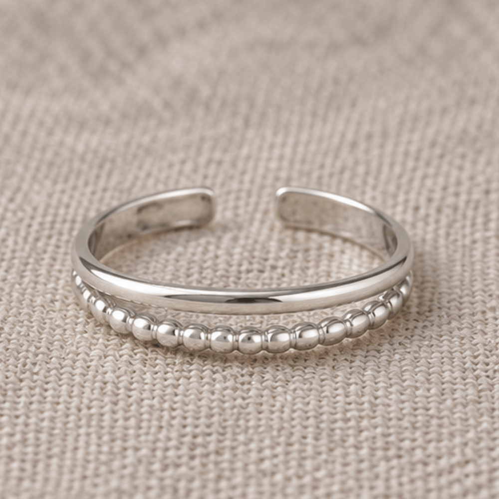 Two Row Bead and Band Toe Ring