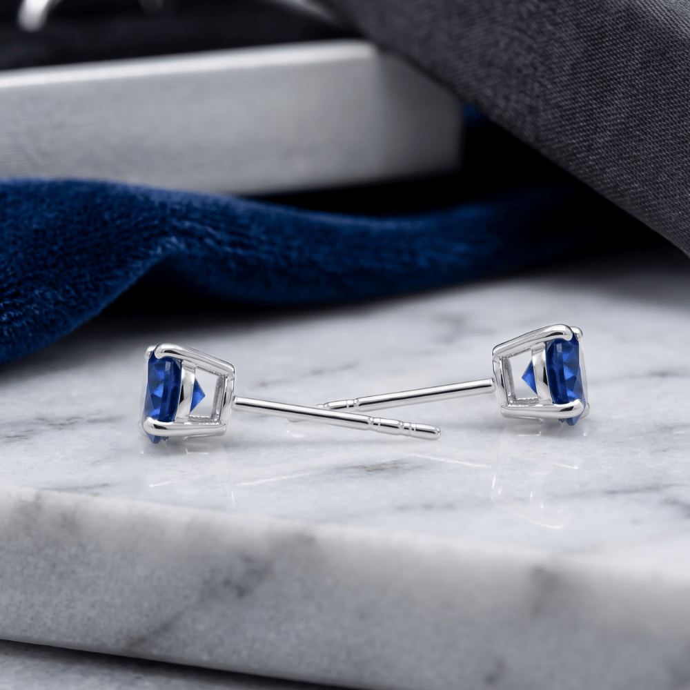 Rhodium Plated Birthstone Stud Earrings